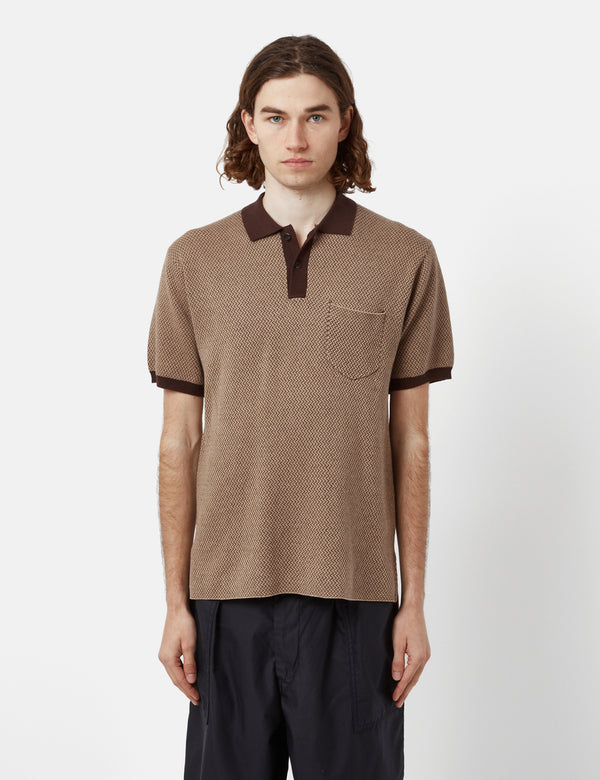 Beams Plus Knit Polo (2Tone Jacquard) - Brown