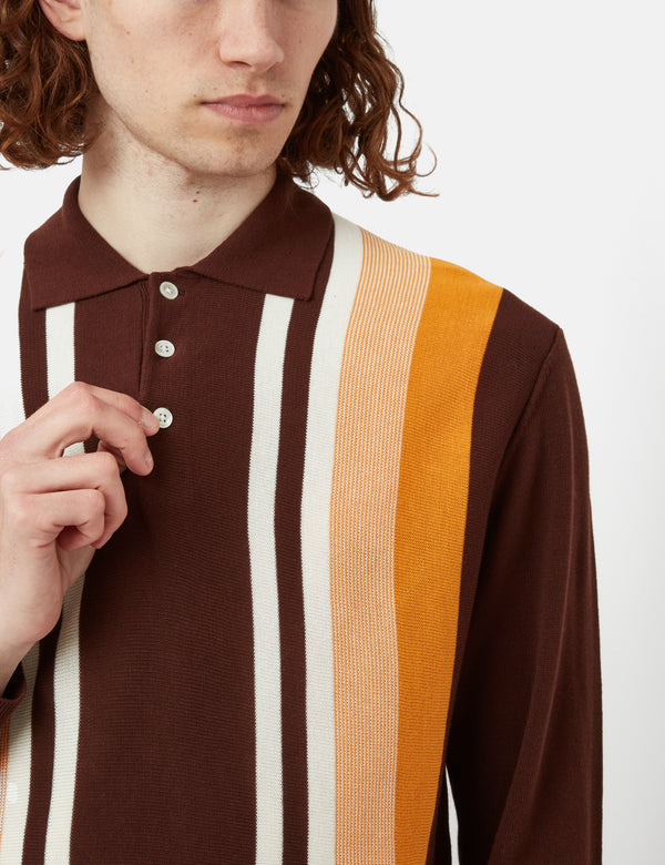 Beams Plus Knit Polo 12G (Stripe) - Brown