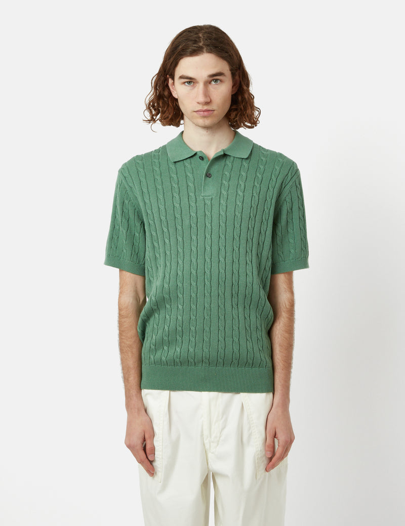 Beams Plus Knit Polo (Cable) - Green I Article.