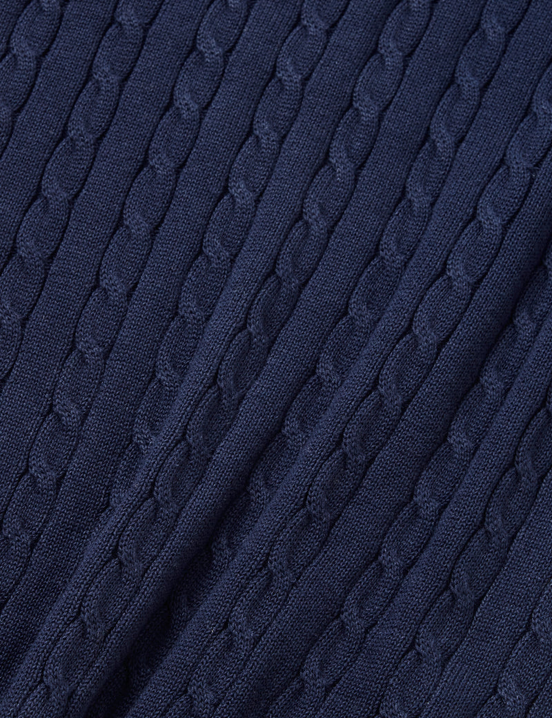 Beams Plus Knit Polo (Cable) - Navy Blue