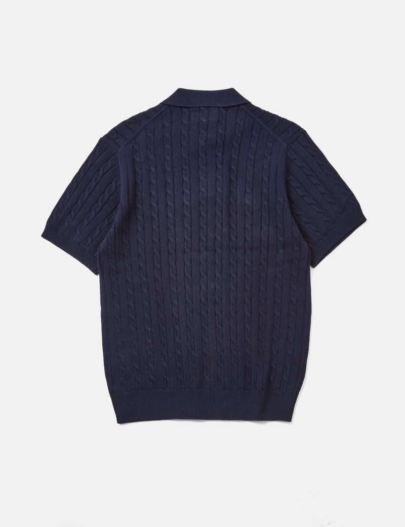 Beams Plus Knit Polo (Cable) - Navy Blue