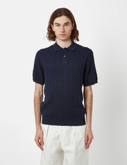 Beams Plus Knit Polo (Cable) - Navy Blue