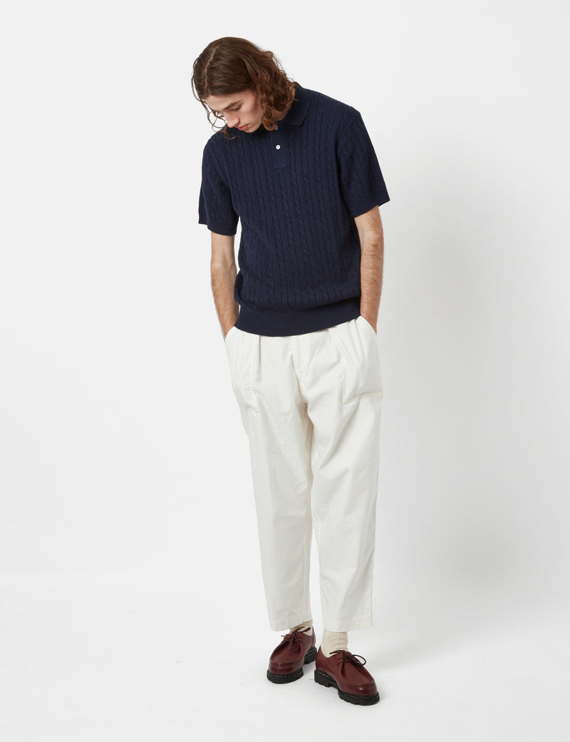 Beams Plus Knit Polo (Cable) - Navy Blue