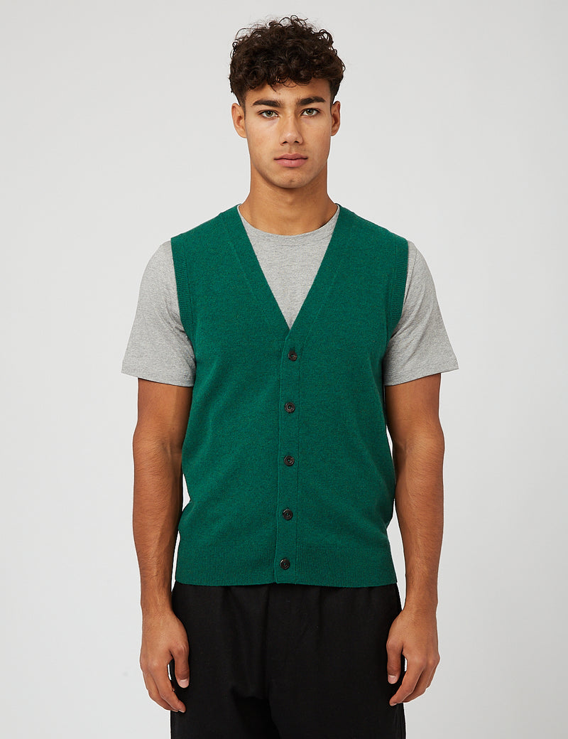 Beams Plus Button Solid Knit Vest - Green