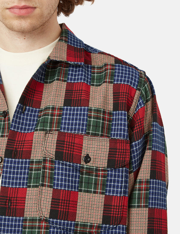 Beams Plus Arbeitshemd (Dobby Check) - Patchwork Rot/Blau