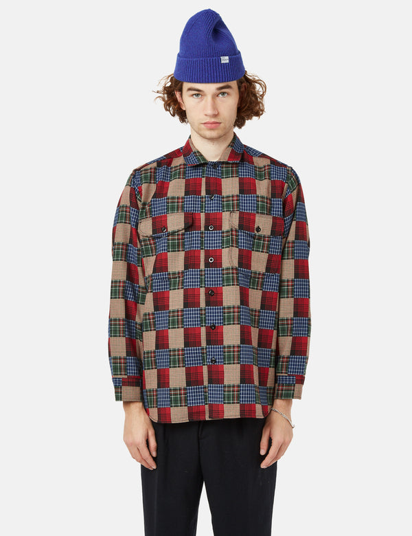 Beams Plus Arbeitshemd (Dobby Check) - Patchwork Rot/Blau