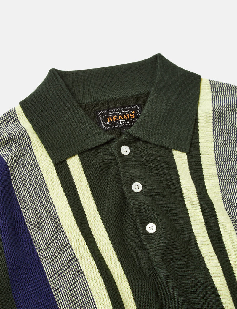 Beams Plus Knit Polo 12G (Stripe) - Green