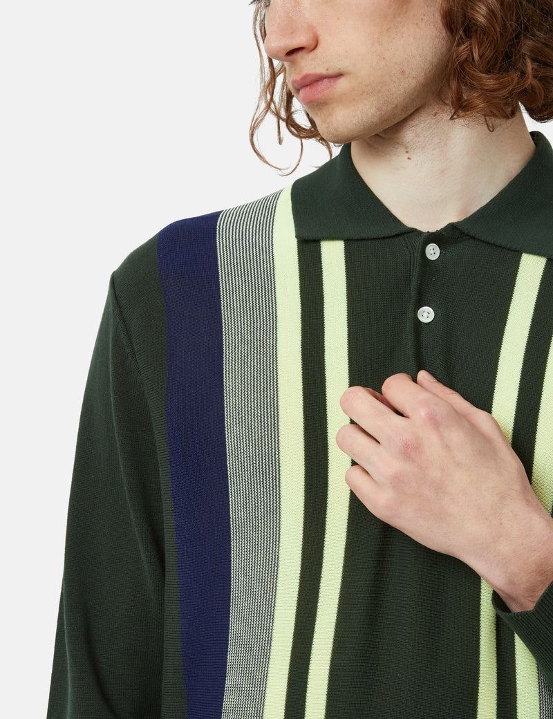 Beams Plus Knit Polo 12G (Stripe) - Green