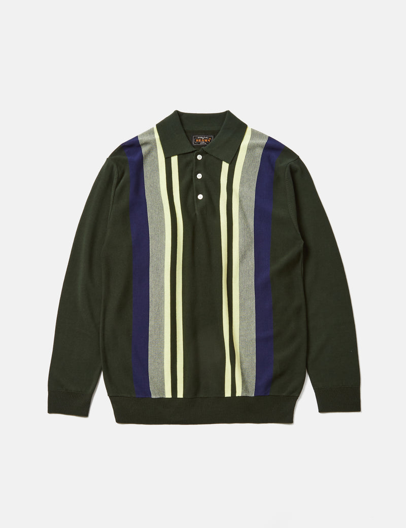 Beams Plus Knit Polo 12G (Stripe) - Green