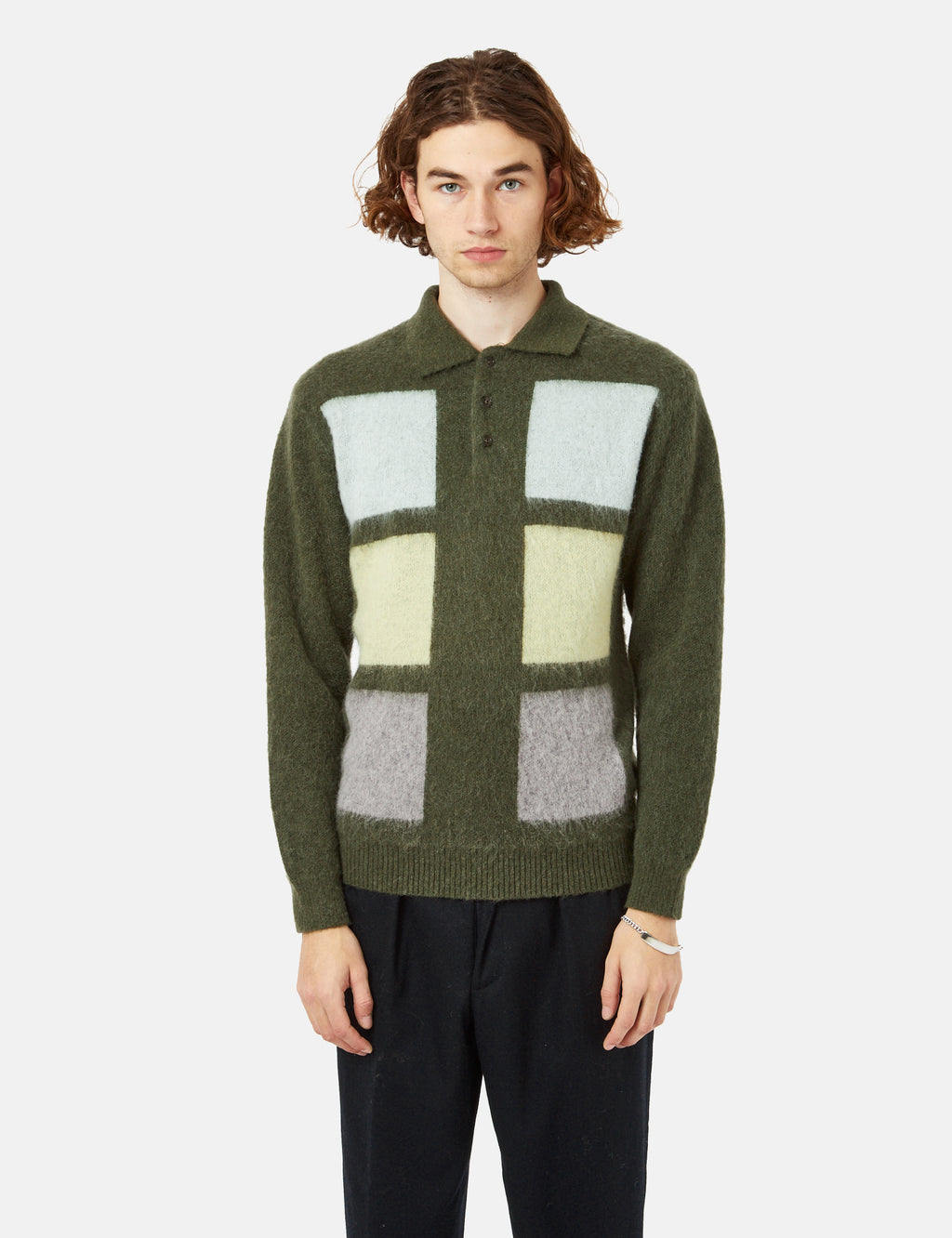 Beams Plus Shaggy 9G Knit Polo Shirt - Olive Green I Article.