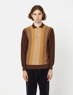 Beams Plus Knit Polo (Stripe) - Brown