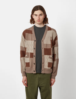 Beams Plus Patchwork Cardigan (Jacquard) - Brown