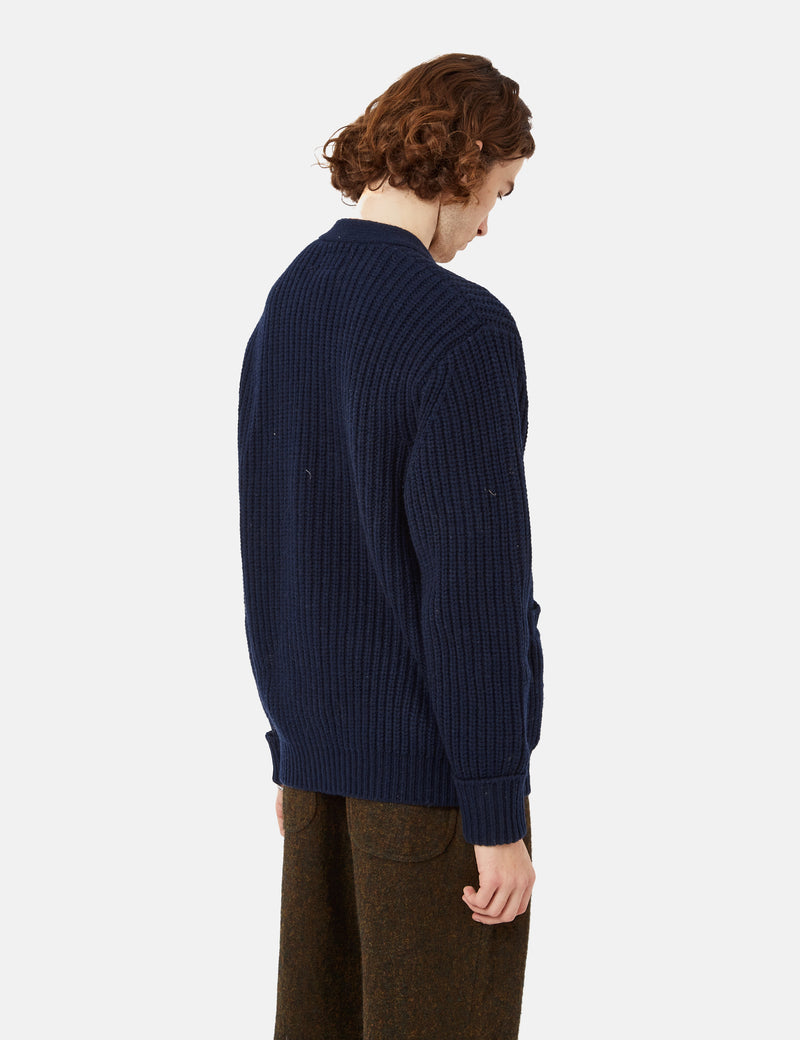 Beams Plus Lettered 3G Cardigan - Navy Blue I Article.