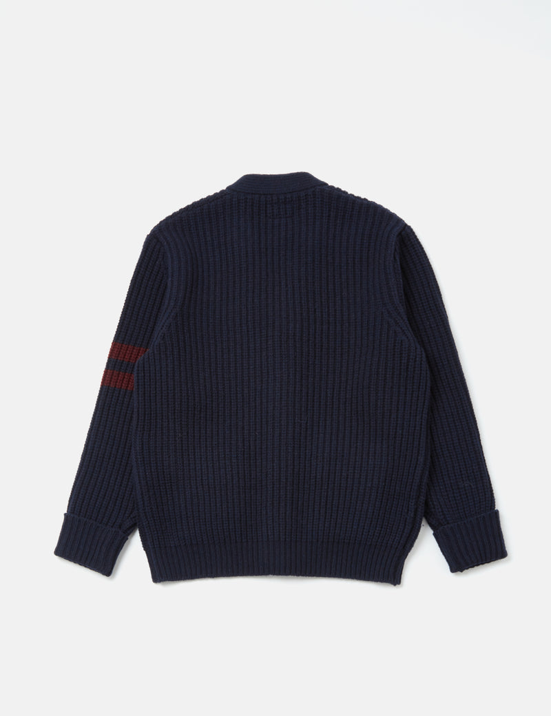 Beams Plus Lettered 3G Cardigan - Navy Blue I Article.