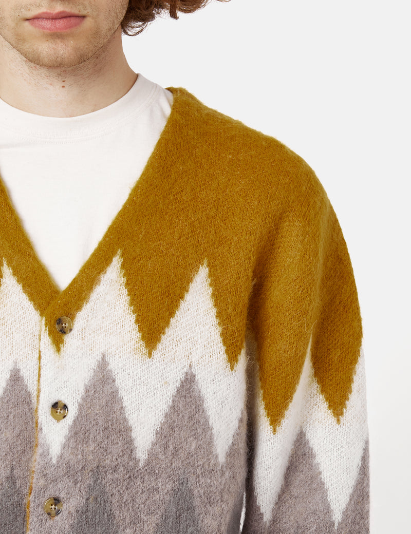 Beige Mohair V-Neck Sweater With Yellow Linings