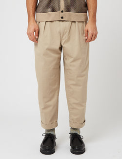 Beams Plus 2 Pleat Twill Trousers - Khaki