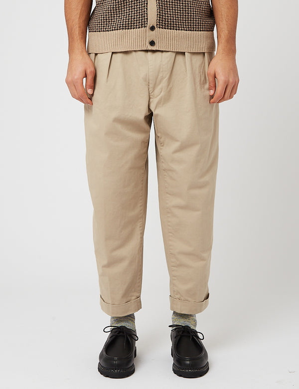 Beams Plus 2-Falten-Twill-Hose - Khaki