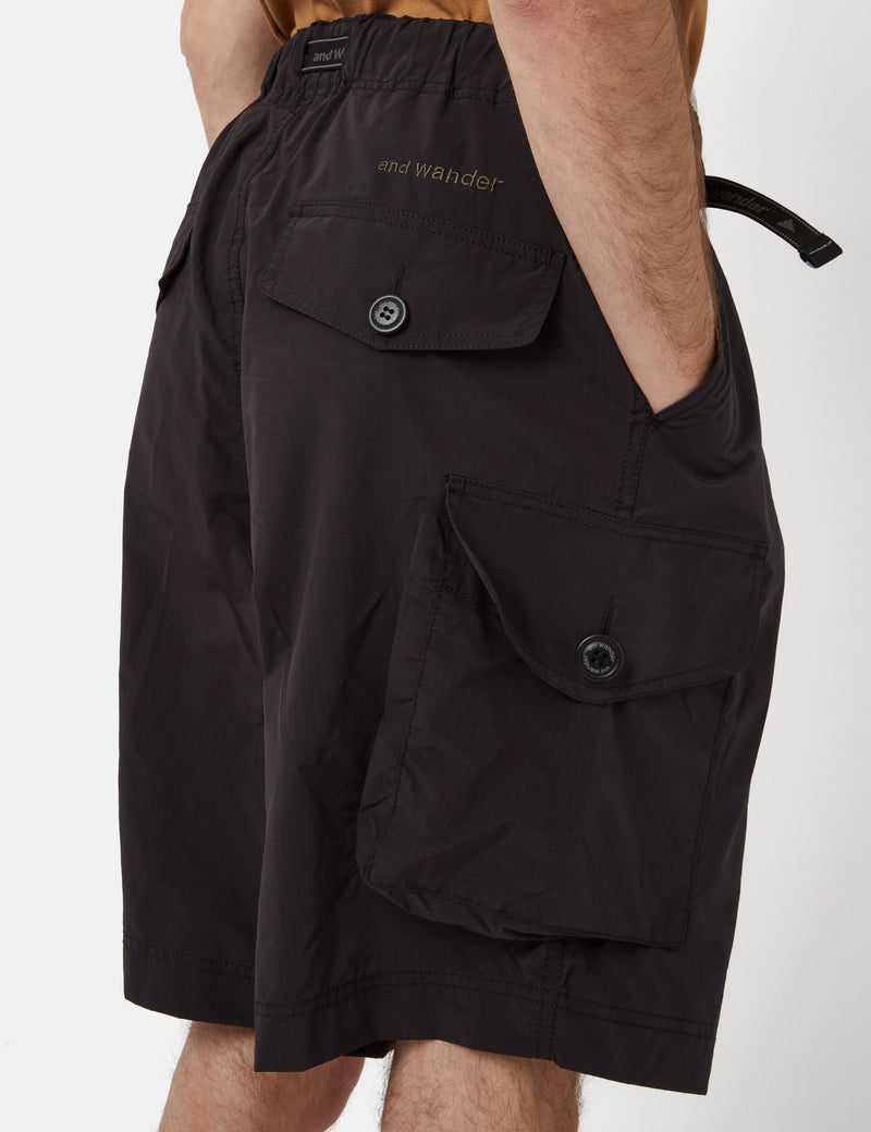 And Wander Oversized Cargo Shorts - Black