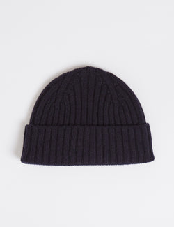 Bhode 2x2 Rib Beanie Hat (Lambswool) - Navy Blue