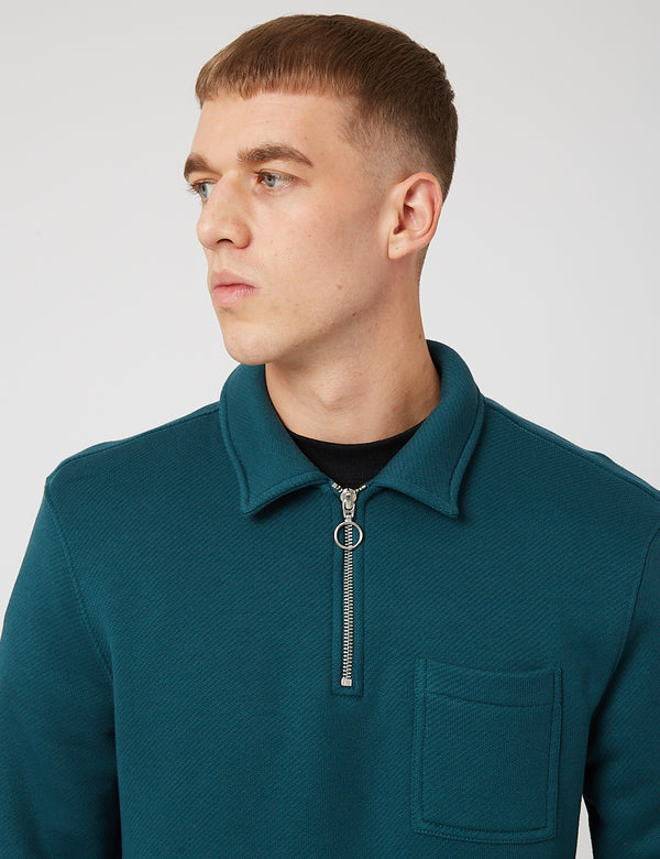 Bhode Everyday Half-Zip Collar Sweatshirt (Loopback) - Deep Teal Green