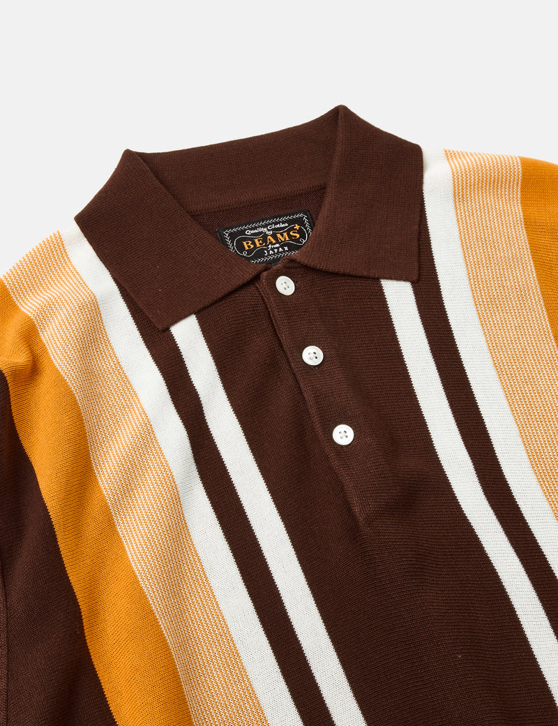 Beams Plus Knit Polo 12G (Stripe) - Brown I Article.