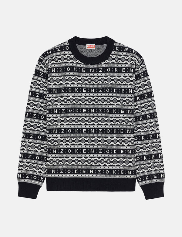 Kenzo Jacquard Regular Pullover (Merinowolle) - Schwarz