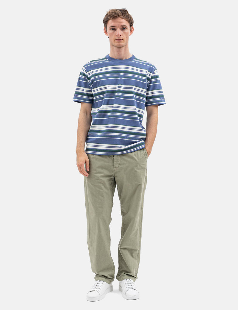 Norse Projects Johannes Weekend Stripe T-Shirt - Calcite Blue