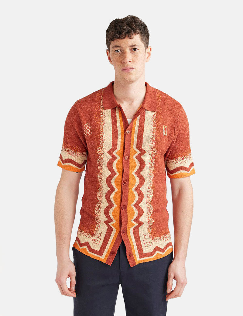 Percival Chinoisery Boucle Short Sleeve Shirt - Rust Red