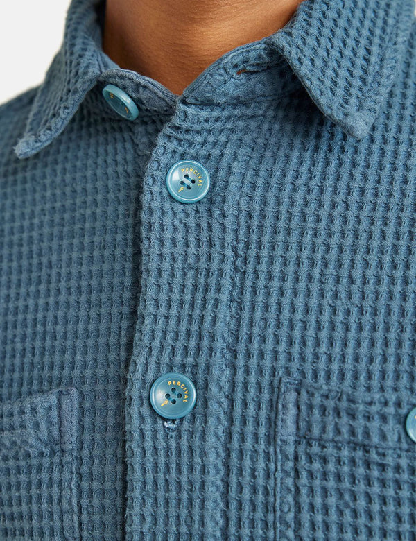 Percival Waffle Workshirt - Aqua Blue