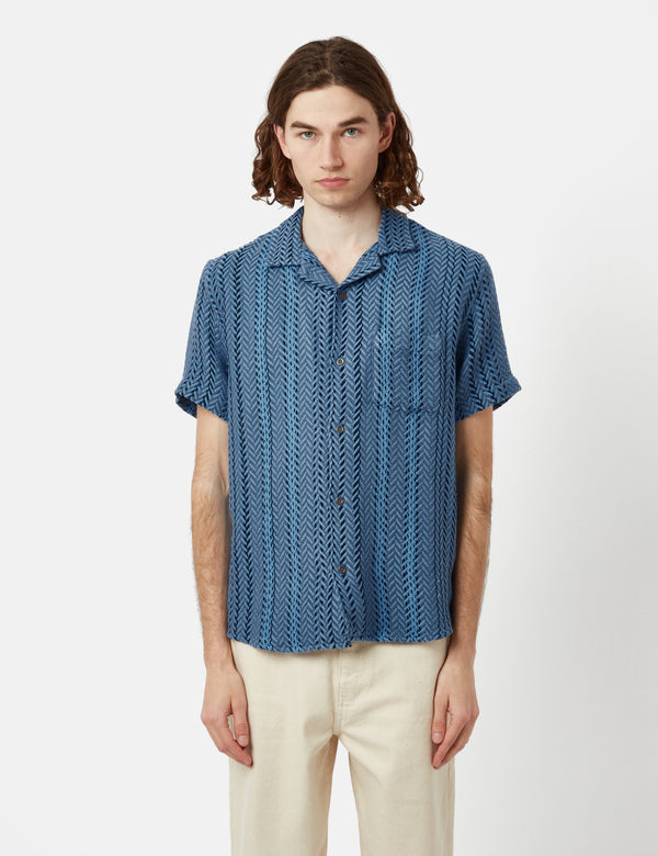 Corridor Acid Plaid Trance Short Sleeve Shirt - Indigo Blue