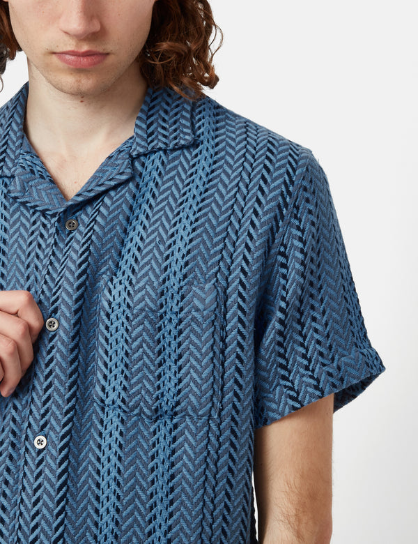 Corridor Acid Plaid Trance Short Sleeve Shirt - Indigo Blue