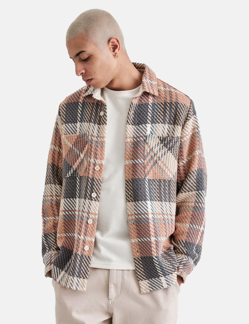 Wax London Whiting Overshirt (Madras Check) - Orange/Grey