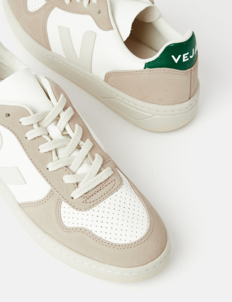 Veja V 10 Leather Trainers Chrome Free White Sahara Emerald I